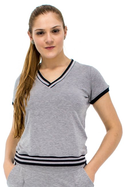 Conjunto Manga Curta Moletin Julia Liso Cinza