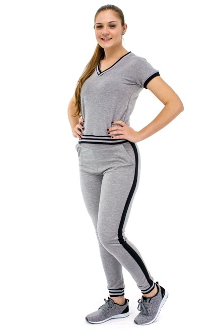 Conjunto Manga Curta Moletin Julia Liso Cinza