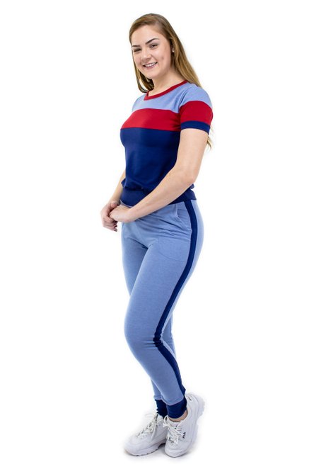 Conjunto Manga Curta Moletin Liso Azul e Vermelho