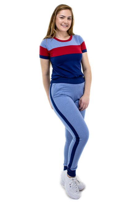 Conjunto Manga Curta Moletin Liso Azul e Vermelho