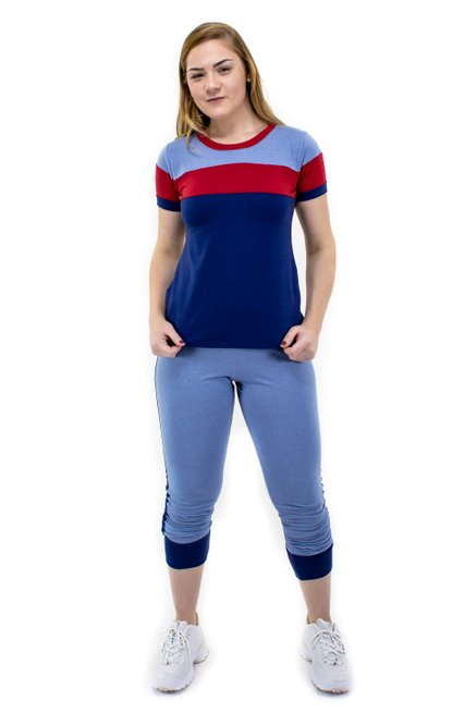 Conjunto Manga Curta Moletin Liso Azul e Vermelho
