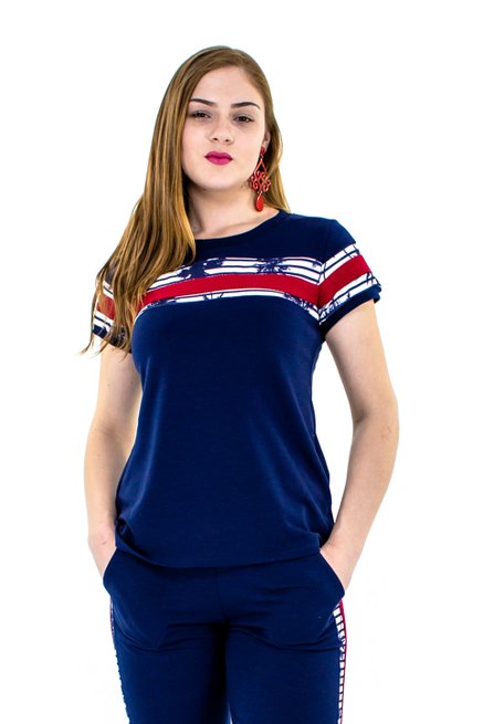 Conjunto Manga Curta Moletin Liso Azul Marinho