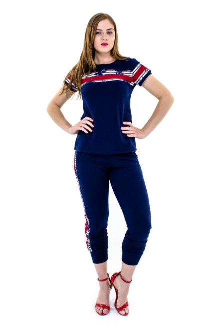Conjunto Manga Curta Moletin Liso Azul Marinho