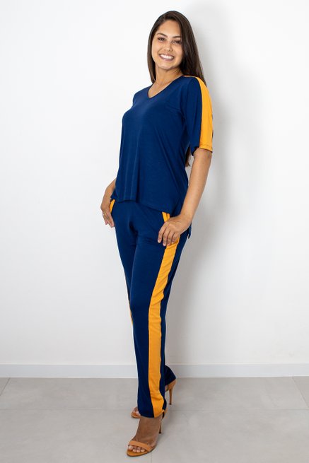 Conjunto Manga Curta Viscolycra Liso Azul Marinho