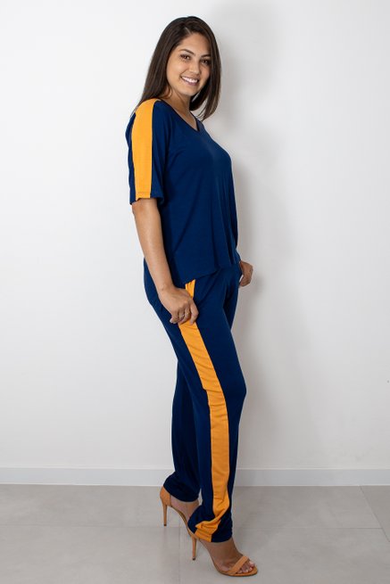 Conjunto Manga Curta Viscolycra Liso Azul Marinho
