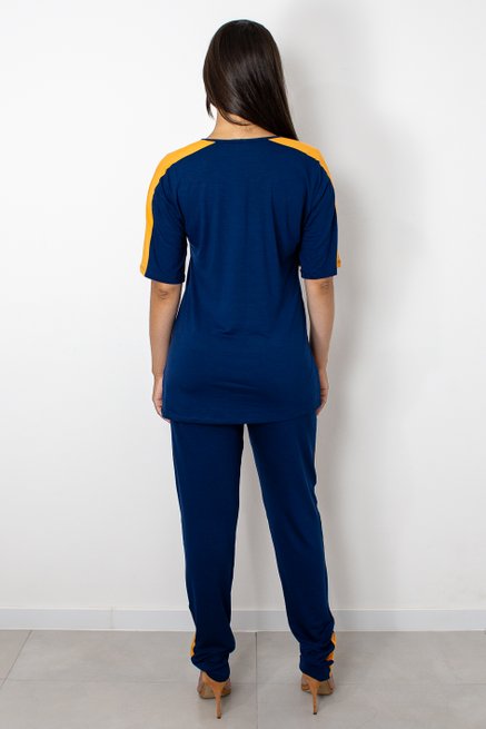 Conjunto Manga Curta Viscolycra Liso Azul Marinho