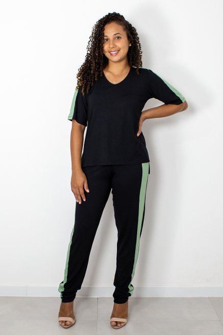 Conjunto Manga Curta Viscolycra Liso Preto