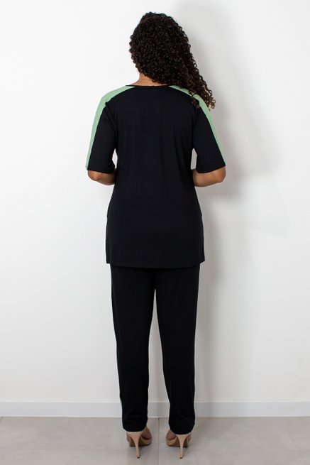 Conjunto Manga Curta Viscolycra Liso Preto