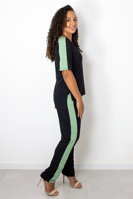 Conjunto Manga Curta Viscolycra Liso Preto