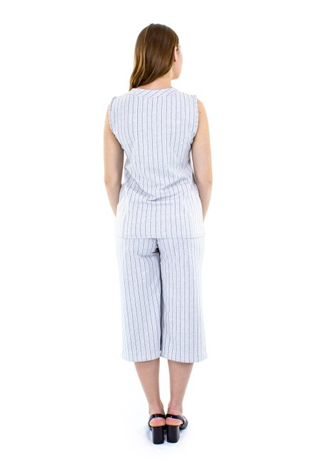 Conjunto Pantacourt Manga Curta Moletin Estampa Listras Branco