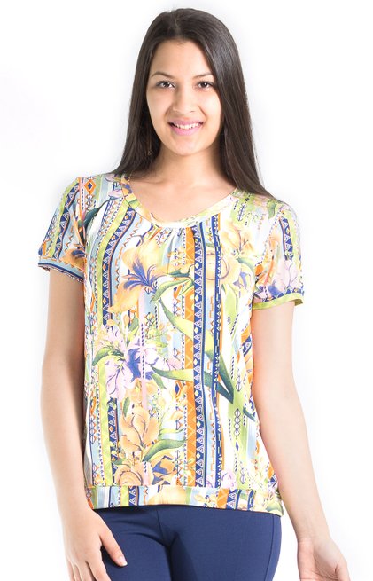 Tuniquete Manga Curta Marinheiro Estampa Floral Bege