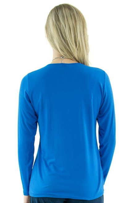 Blusa Manga Longa Meia Túnica Viscolycra Lisa Azul