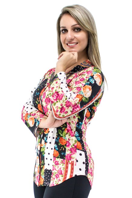 Camisete Manga 7/8 Dora Estampa Patchwork