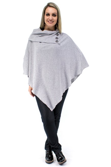 Poncho Canelado Liso Cinza Claro Mescla
