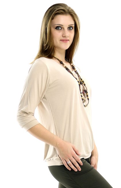 Blusa Manga 3/4 Marinheiro Viscolycra Lisa Bege