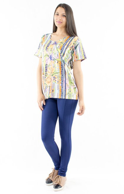 Tuniquete Manga Curta Viscolycra Estampa Floral Bege