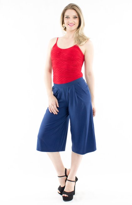 Calça Pantacourt Viscolycra Lisa Azul Marinho