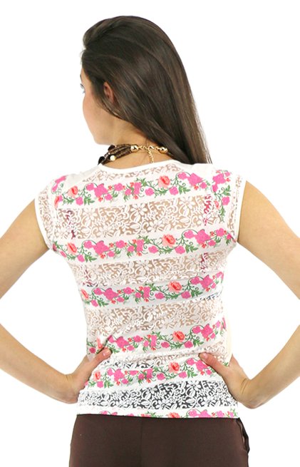 Blusa Manga Curta Rosy Devorê Estampa Floral