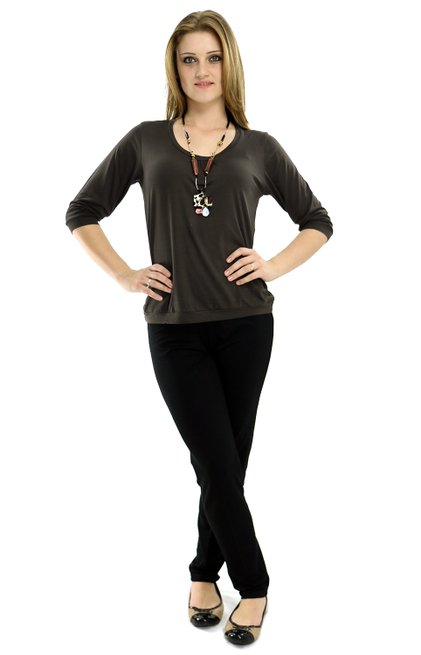 Blusa Manga 3/4 Marinheiro Viscolycra Lisa Marrom
