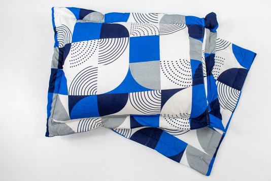 Fronha Malha Matelada Estampa Geométrica Azul e Cinza