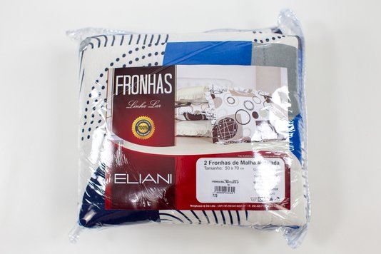 Fronha Malha Matelada Estampa Geométrica Azul e Cinza