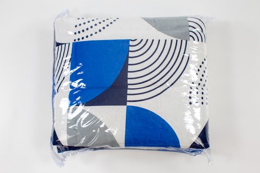 Fronha Malha Matelada Estampa Geométrica Azul e Cinza