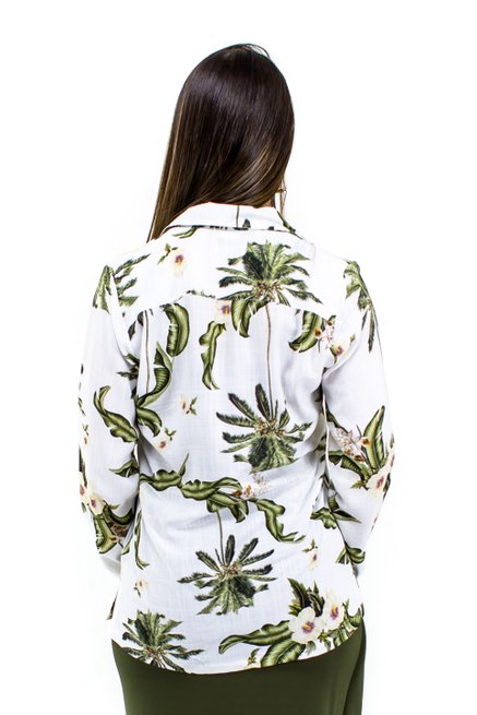 Camisa Manga Longa Laura Estampa Floral Branca