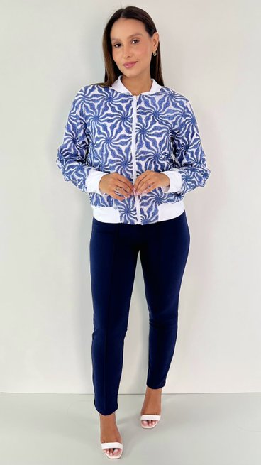 Jaqueta Feminina Bomber Flor Azul