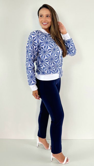 Jaqueta Feminina Bomber Flor Azul