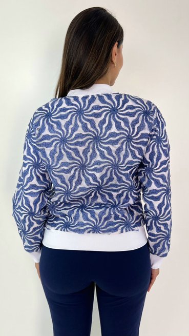 Jaqueta Feminina Bomber Flor Azul