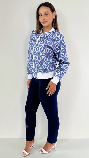 Jaqueta Feminina Bomber Flor Azul