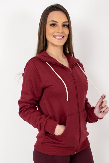 Jaqueta Feminina Carolina Moletom Pelúcia Lisa Bordô