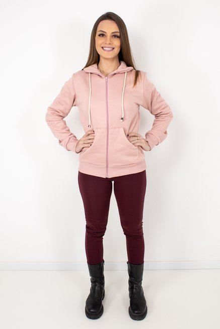 Jaqueta Feminina Carolina Moletom Pelúcia Lisa Rosa Claro