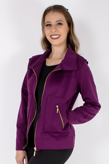 Jaqueta Feminina Neoprene Lisa Roxa