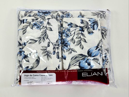 Jogo de Cama Malha Casal 4pçs Estampa Floral Azul Claro