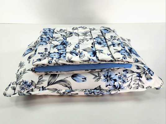 Jogo de Cama Malha Casal 4pçs Estampa Floral Azul Claro