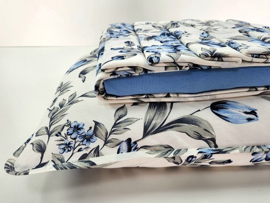 Jogo de Cama Malha Casal 4pçs Estampa Floral Azul Claro