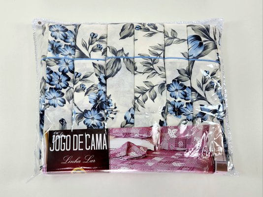 Jogo de Cama Malha Casal 4pçs Estampa Floral Azul Claro