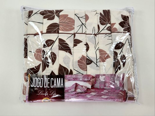 Jogo de Cama Malha Casal 4pçs Estampa Folhas Marrom