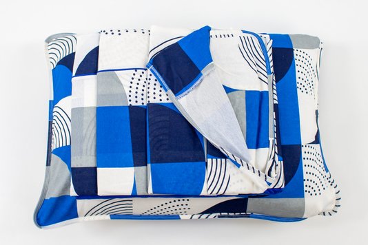 Jogo de Cama Malha Casal 4pçs Estampa Geométrica Azul e Cinza