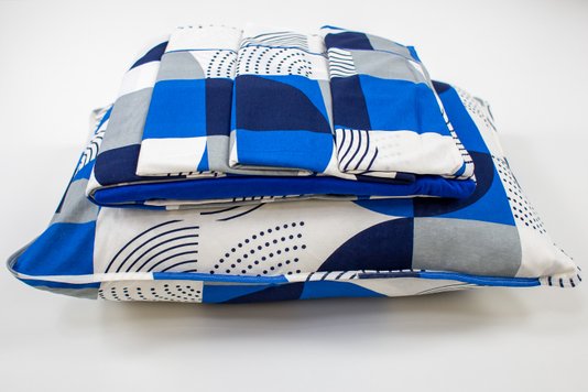 Jogo de Cama Malha Casal 4pçs Estampa Geométrica Azul e Cinza