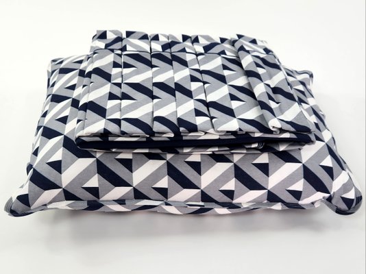 Jogo de Cama Malha Casal Queen 4pçs Estampa Geométrica Azul Marinho e Cinza