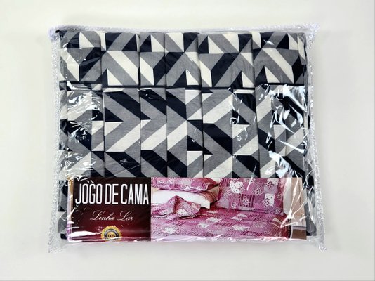 Jogo de Cama Malha Casal Queen 4pçs Estampa Geométrica Azul Marinho e Cinza