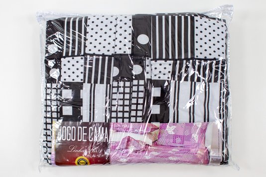 Jogo de Cama Malha Casal Queen 4pçs Estampa Geométrica Preto e Branco