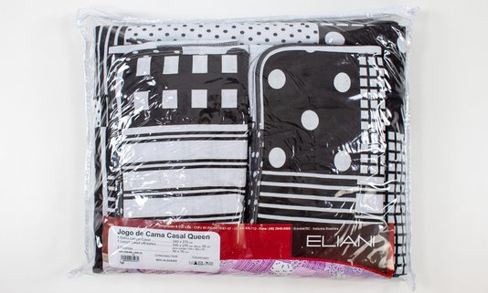 Jogo de Cama Malha Casal Queen 4pçs Estampa Geométrica Preto e Branco