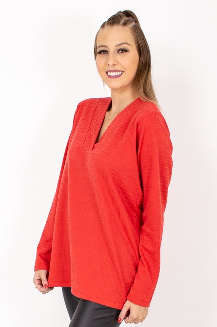 Meia Túnica Manga Longa Jacquard Lisa Laranja