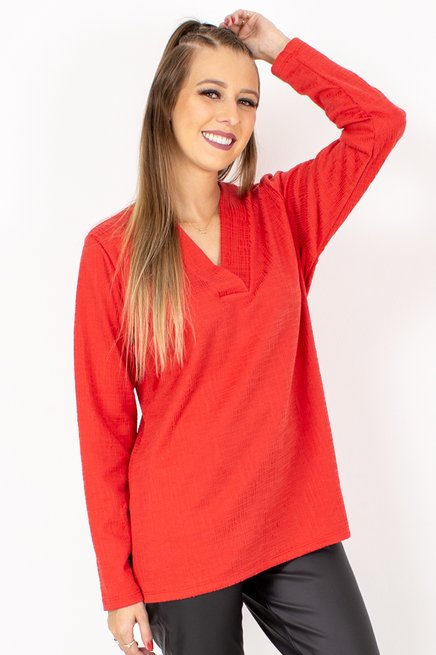 Meia Túnica Manga Longa Jacquard Lisa Laranja