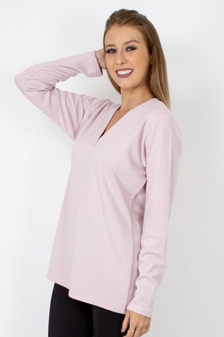 Meia Túnica Manga Longa Jacquard Lisa Rosa Claro