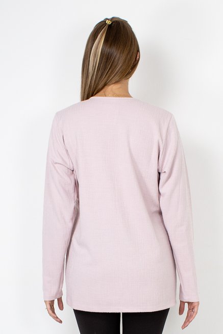Meia Túnica Manga Longa Jacquard Lisa Rosa Claro