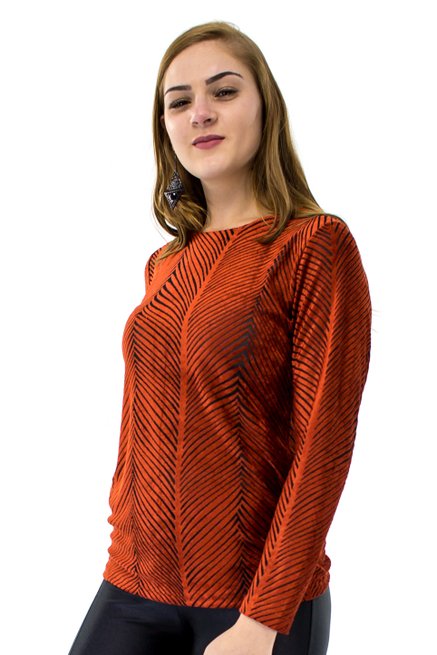 Meia Tunica Manga Longa Plush Trabalhado Geométrico Laranja